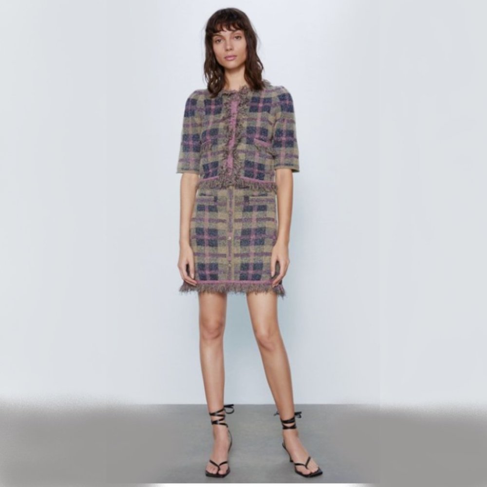 Zara metallic  plaid fringe 2 piece set L